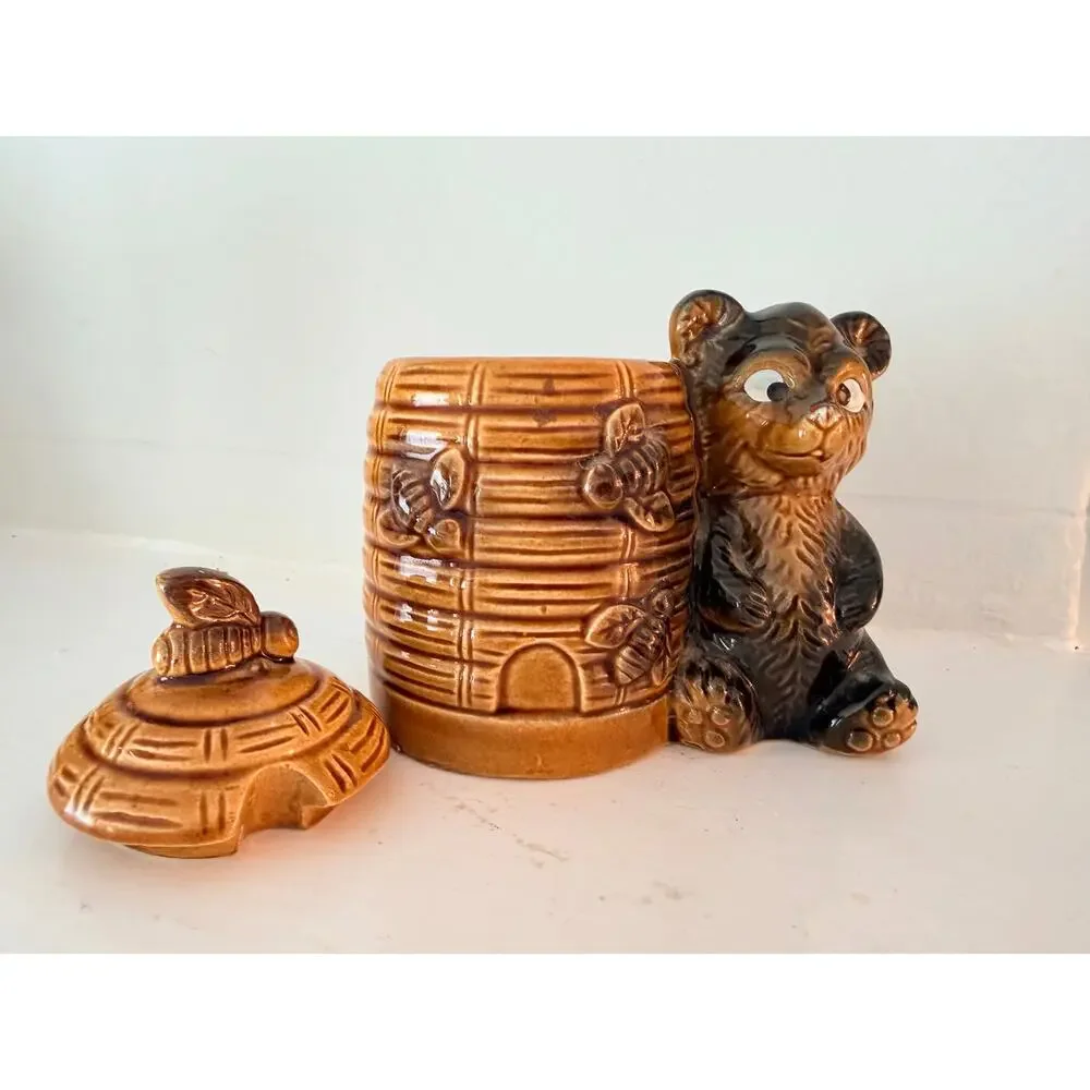 Armbee Bear Beehive Honey Pot Vintage Japan Ceramic Bees Kitschy Kitchen